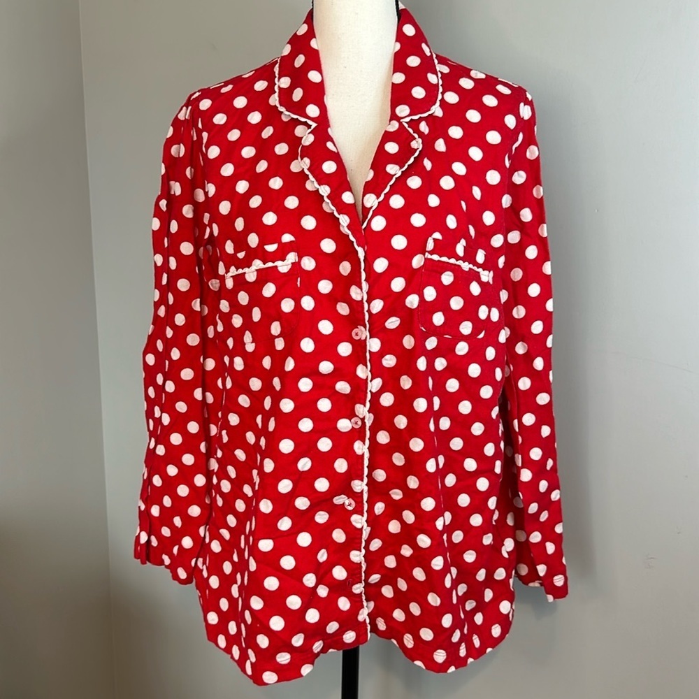Victoria’s Secret Button Pajama Top Polka Dots Christmas Valentines Day